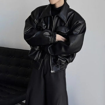 AIDASE  -  Y2K Mens PU Leather Jacket Pocket Motorcycle Coat Spring Casual Gothic High Street Dark Silhouette Top Men's Wear Unisex 2025 aidase-shop